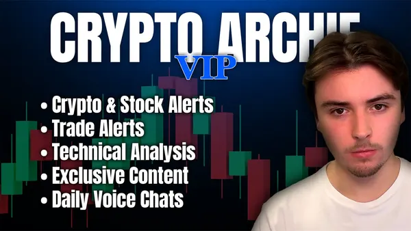 Crypto Archie VIP promotional cover image for the crypto and stock alerts group