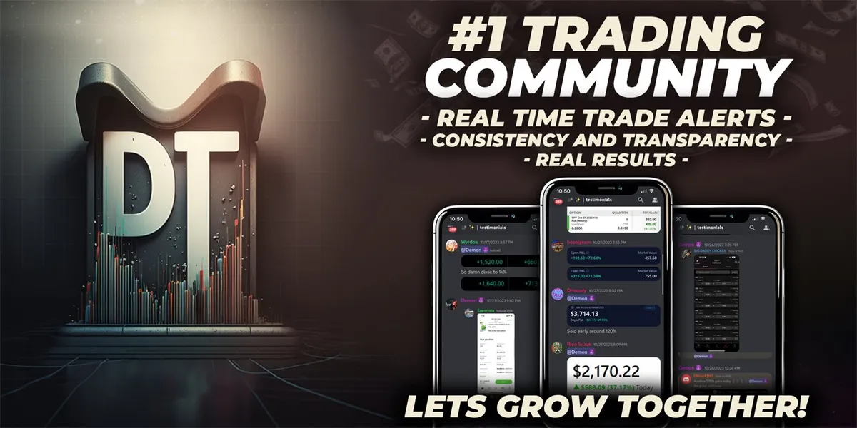 Promotional cover image for DemonTrading V.I.P. Member, a daily options alerts and live trading community.