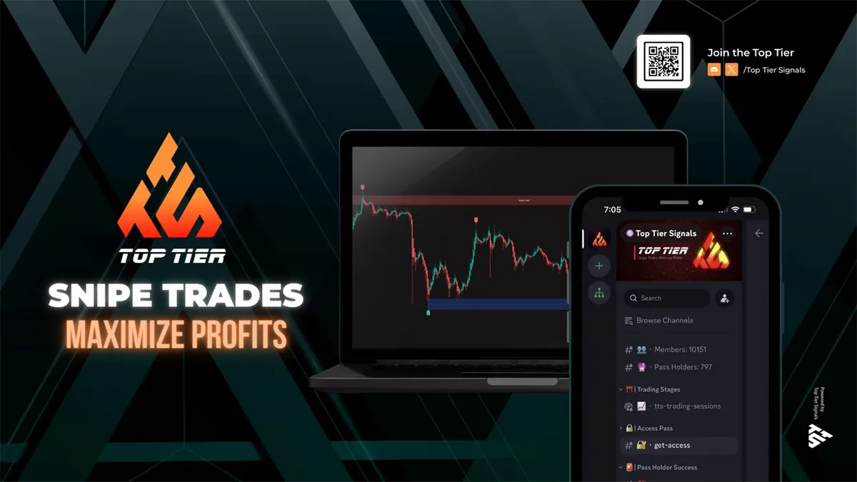 Top Tier VIP Access promotional cover image for the multi-market trading alerts community